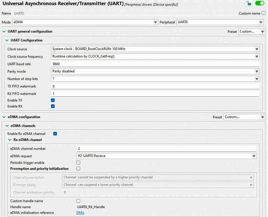 Config Tools: UART eDMA Configuration